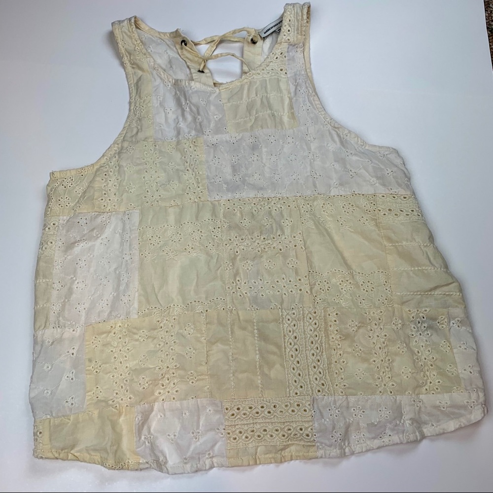 American Eagle Cream Patchwork Eyelet Tank